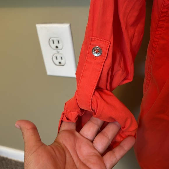 NWOT Calvin Klein Jeans Orange Button Up Top - Picture 2 of 4